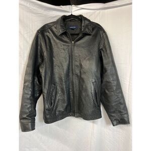 Structure Black Leather Jacket Classic Zip-Up Biker Style Y2K Vintage